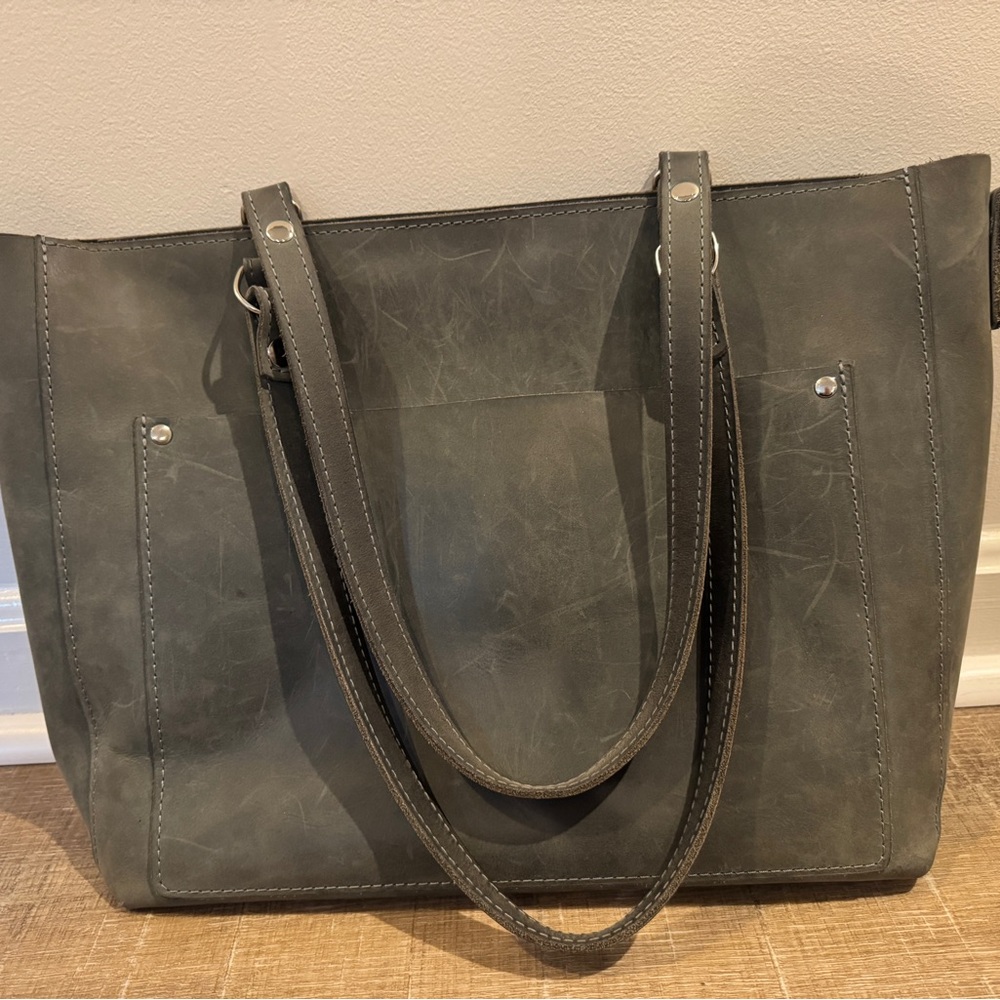 Light Blue/Gray Leather Tote Bag